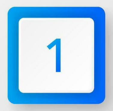 A picture of the number 1 written in blue, on a white background with a blue border