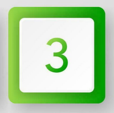 A picture of the number 3 written in green, on a white background with a green border