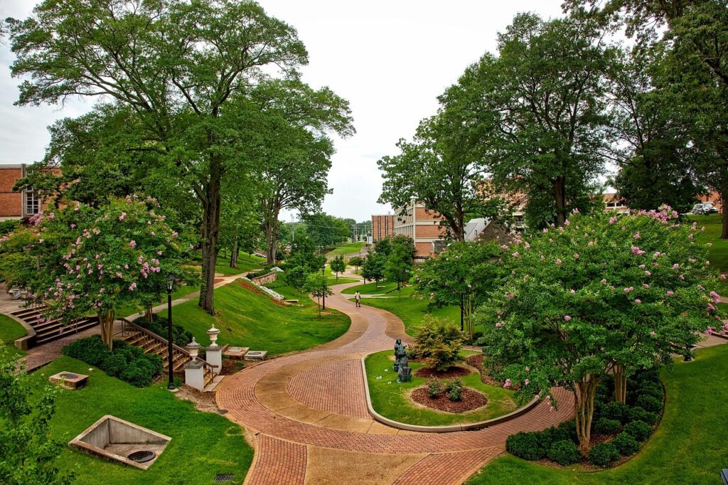Master's Degrees university of north alabama, florence, landscape, scenic, schools, colleges, universities, hdr, nature, outside, outdoors, trees, spring, summer, picturesque, idyllic, beautiful, walkway, green school
