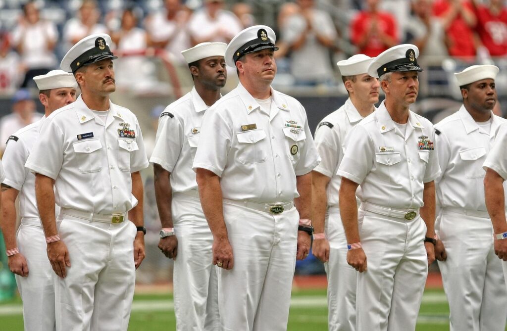 military, honor guard, sporting event, uniform, soldier, guard, ceremony, standing, men, security, service, opening ceremonies, football stadium, arena, respect, attention, respect, respect, respect, respect, respect